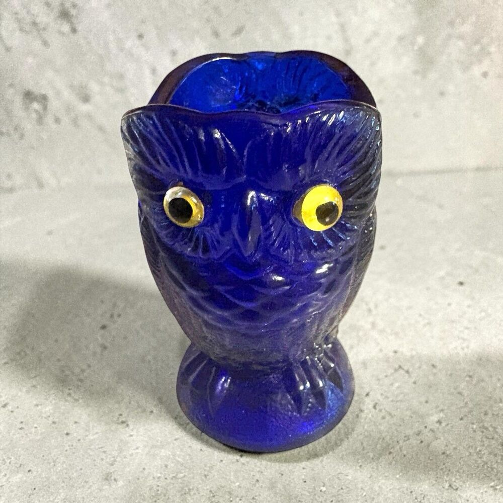 Imperial Glass Cobalt Blue Owl Creamer Applied Eyes 3.5” Mid Century
